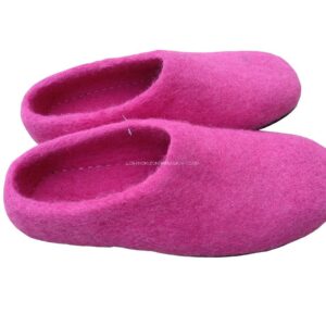 felt indoor slipper with leather sole (Pink colour)