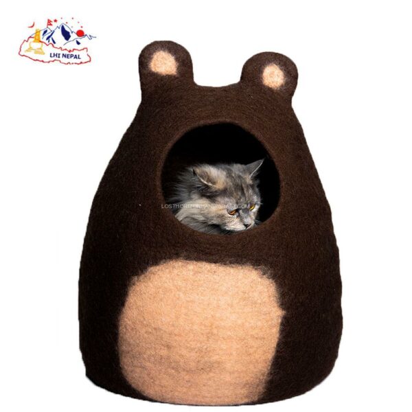 Two color ear design felt cat cave (front view with cat)