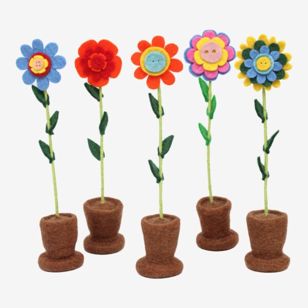 different colorful felt flower with vase holder