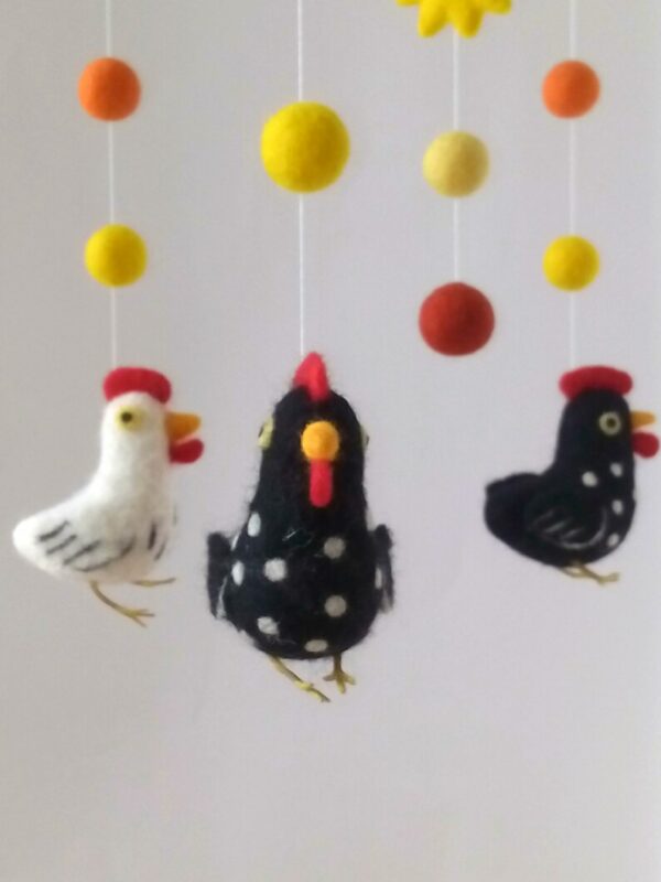felt baby mobile for nursery crib decor needle felted hens