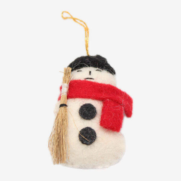 front view of snowman felt hanging toy