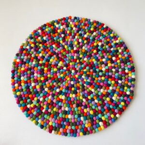 Handmade Felt Ball Rug in Rainbow Color