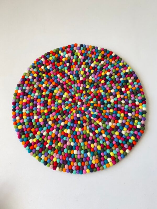 Handmade Felt Ball Rug in Rainbow Color