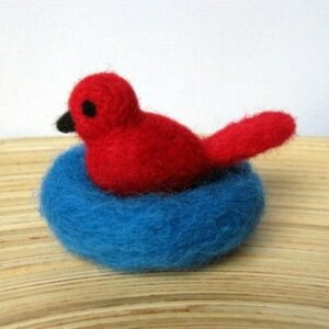 Red Felted Bird with Nest