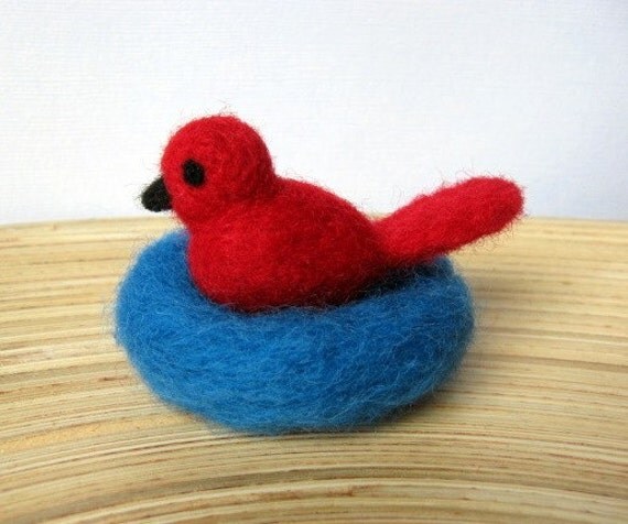 Red Felted Bird with Nest