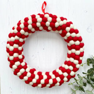 red white felt ball wreath christmas door decorations