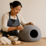 Handmade wool felt cat cave crafted by artisan in Nepal — Lost Horizon Handicraft